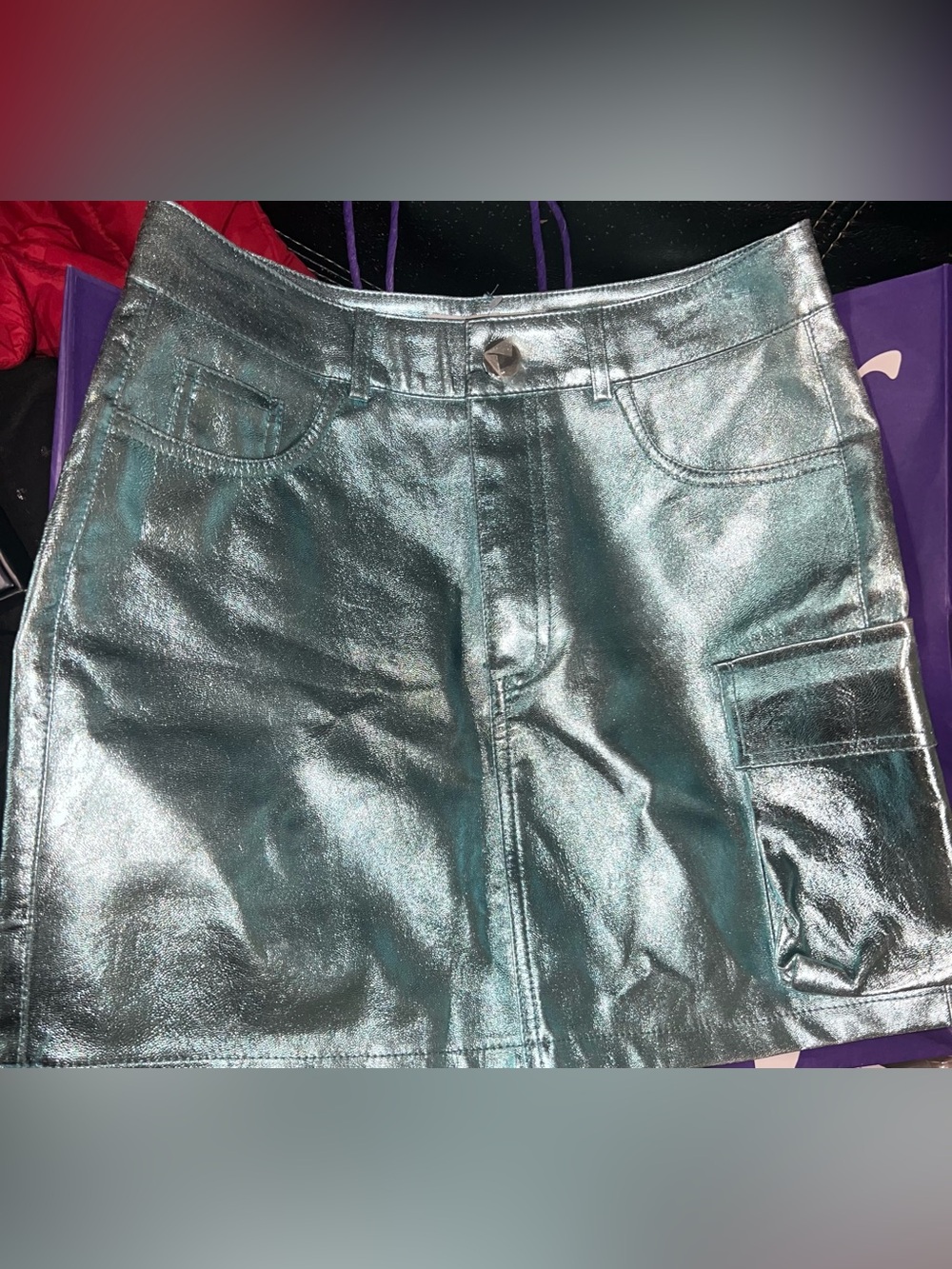 Metallic Teal Mini Skirt - Shiny Faux Leather Women’s Skirt